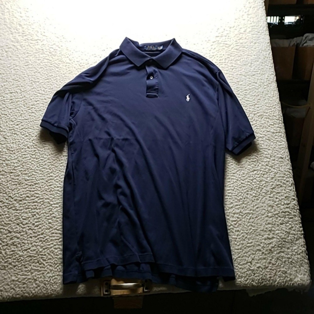 Polo Ralph Lauren‎ Polo Shirt Mens 2XLT Blue Solid Cotton Knit Logo Casual Top